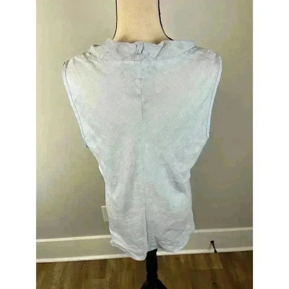 Flax Linen Blouse Sleeveless Women's M Light Blue V-Neck Lagenlook Minimalist - Picture 5 of 11